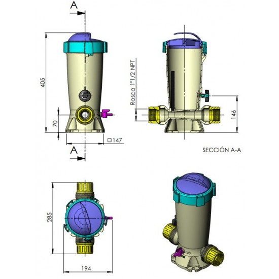 Chlorator przepływowy na tabletki do basenu z regulacją 1 1/2" INLINE ASTRAL POOL