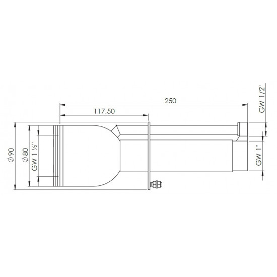 Wall culvert for FLAT massage made of AISI316 stainless steel foil pool 250 mm 1 1/2" 250 mm 1 1/2"