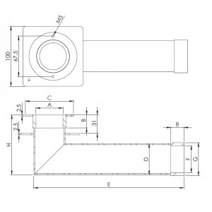 Angle wall bush AISI316 stainless steel for tile pool 250 mm 1 1/2" 2