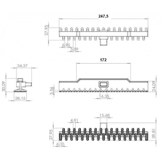 Overflow grate for swimming pool single connection 245 mm x 22 mm SOPEL TEBAS