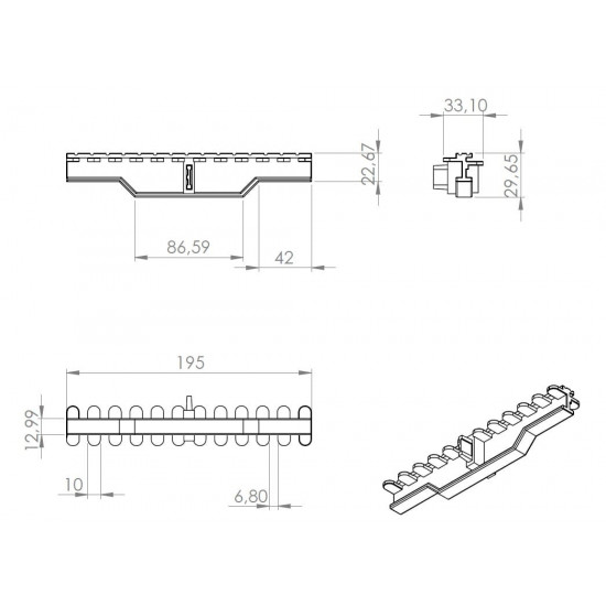 Overflow grate for swimming pool 195 mm x 22 mm EUROPE TEBAS