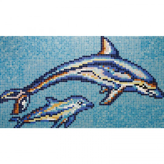 Pool mosaic glass decoration Playing Dolphins EZARRI