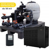Ready-to-use filtration set with piping, control, heat pump and salt electrolysis for a swimming pool up to 50m3 EXCLUSIVE