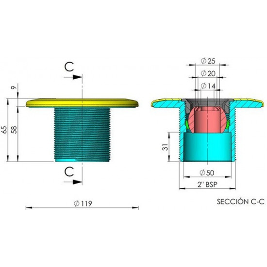 Nozzle for tiled swimming pool white Euro TEBAS