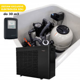 Gotowa skrzynia / zestaw filtracji z orurowaniem, sterowaniem, pompą ciepła i elektrolizą soli dla basenu do 30m3 EXCLUSIVE