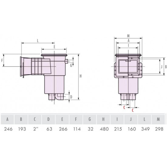Universal skimmer for swimming pool extended EURO WHITE EDITION TEBAS