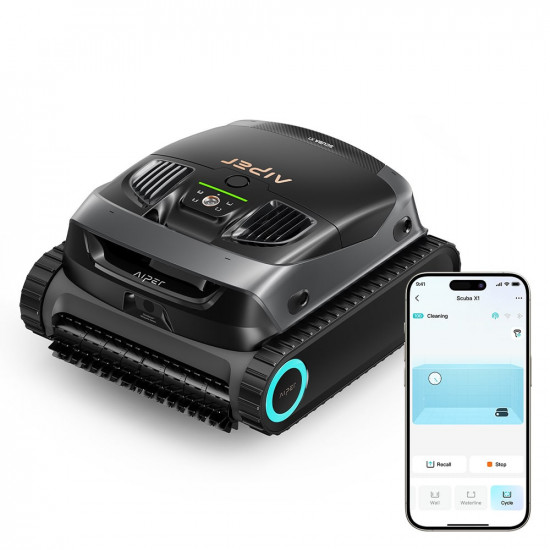 AIPER SCUBA X1 wireless automatic pool cleaner cleans the bottom, walls and waterline.