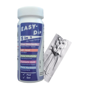 5-in-1 pool test strip tester for checking chlorine, pH, alkalinity, alkalinity and water hardness  WATER I.D.