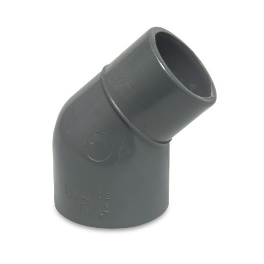 Reducing elbow PVC-U 45 degrees glue socket / spigot PN10 MEGA POOL