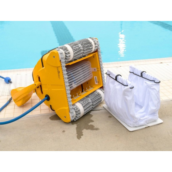 Dolphin WAVE 100 WB pool cleaner cleans bottom, walls and waterline
