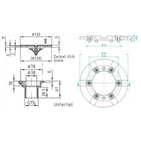 Bottom nozzle for foiled swimming pool 1 1/2" HUGO LAHME