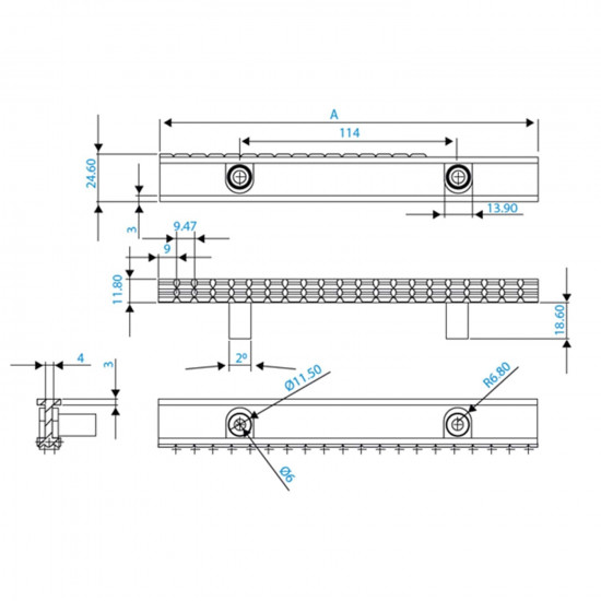 Kratka rynny przelewowej do basenu łączenie podwójne 300 mm x 22 mm CLASSIC TEBAS