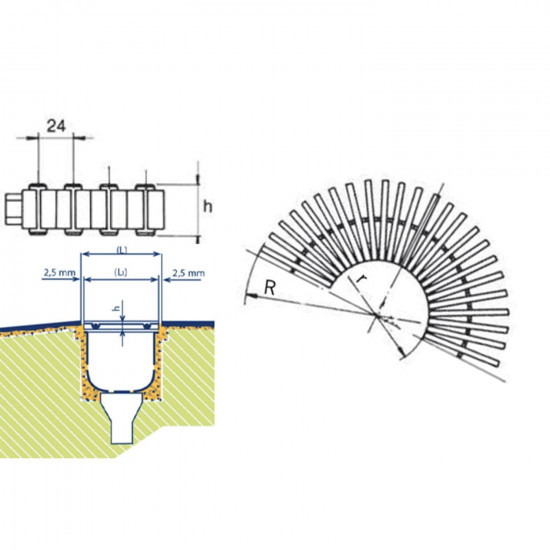 Kratka rynny przelewowej do basenu  łączenie pojedyncze 195 mm x 22 mm ASTRAL POOL