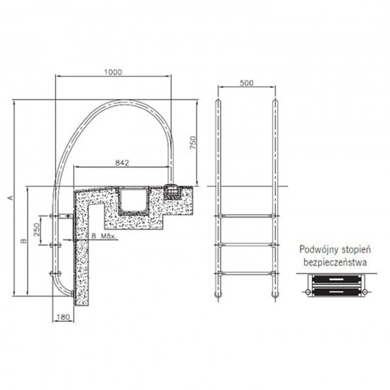 Drabinka 4-stop do basenu z rynną przelewową LUXE ASTRAL POOL