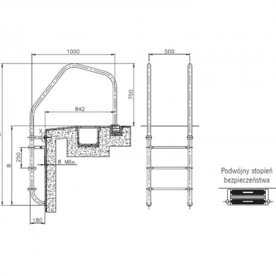 Pool ladder 5-step with overflow gutter ASTRAL POOL