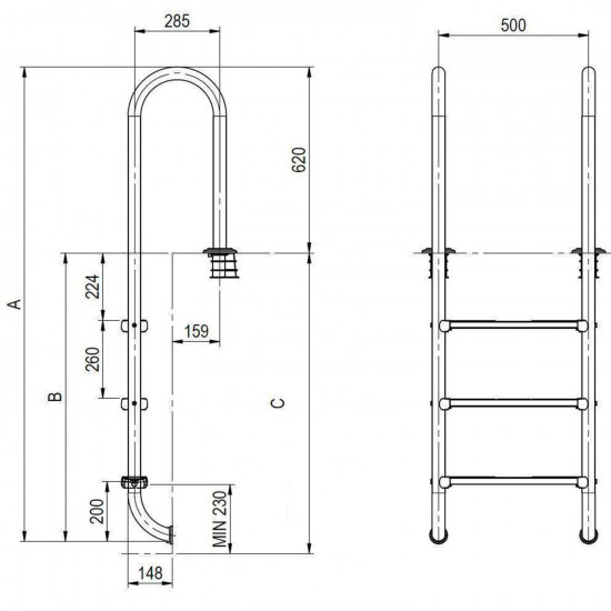 Pool ladder 4-step LINA AISI304 steel TEBAS
