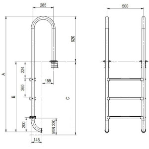 Pool ladder 2-step LINA STAL AISI304 TEBAS 2