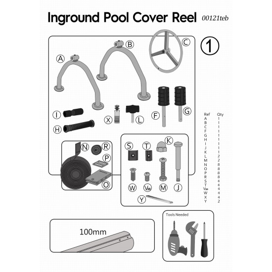 Pool solar cover reel, standing, up to 5m wide TEBAS STEEL