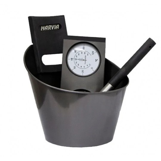 Stainless steel set of sauna accessories in black HARVIA