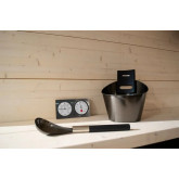 Zestaw akcesoriów do sauny czarny (ceber, chochla, termo-higrometr) ze stali nierdzewnej HARVIA