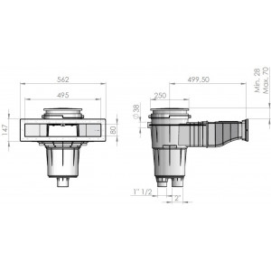 Skimmer for swimming pool universal slim anthracite EURONORM COLOR EDITION TEBAS 2