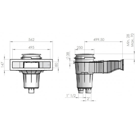 Skimmer for swimming pool universal slim anthracite EURONORM COLOR EDITION TEBAS