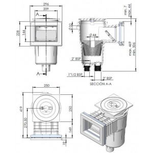 Skimmer for swimming pool universal grey EURO 17.5L COLOR EDITION TEBAS 2