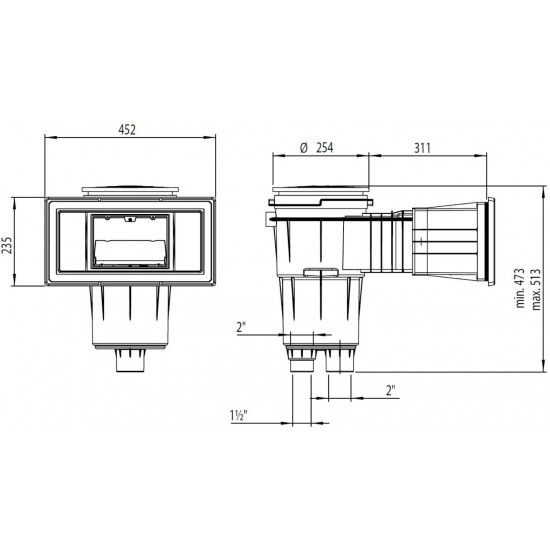 Skimmer for swimming pool universal wide anthracite EURO TEBAS