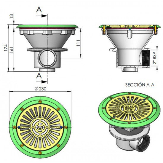 Bottom drain for foiled and prefabricated swimming pool grey ASTRAL POOL