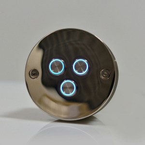 Underwater box with three LED piezo buttons in AISI 316 stainless steel for foil pool