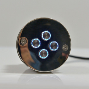Underwater box with four LED piezo buttons in AISI 316 stainless steel for foil pool