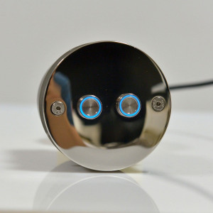 Underwater box with two LED piezo buttons in AISI 316 stainless steel for tiled swimming pool